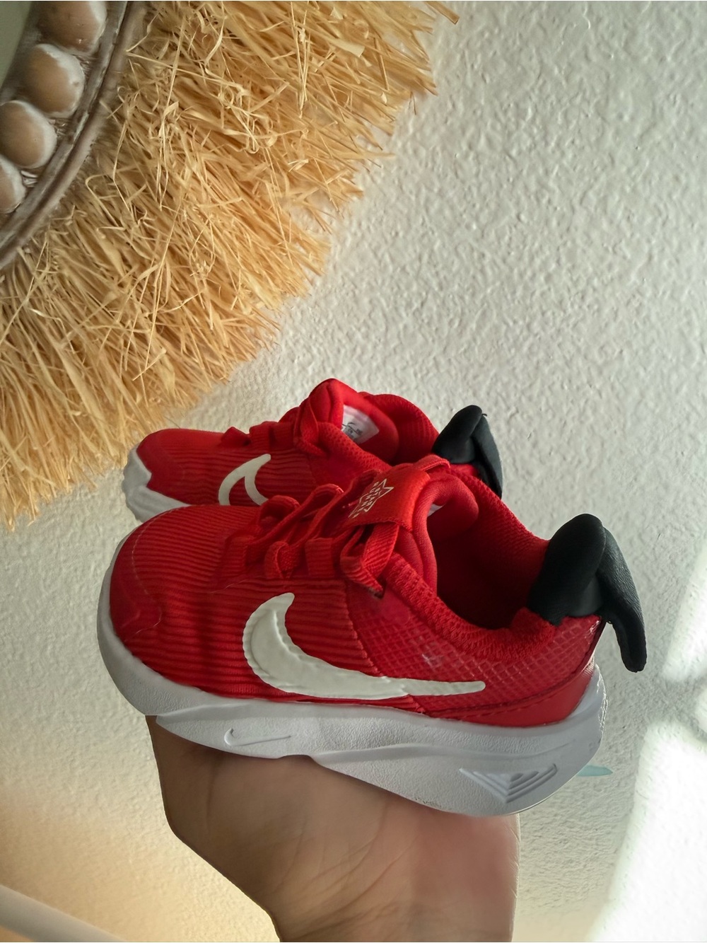Nike Kids Red and White Slip-On Sneakers with Black Heel Tab